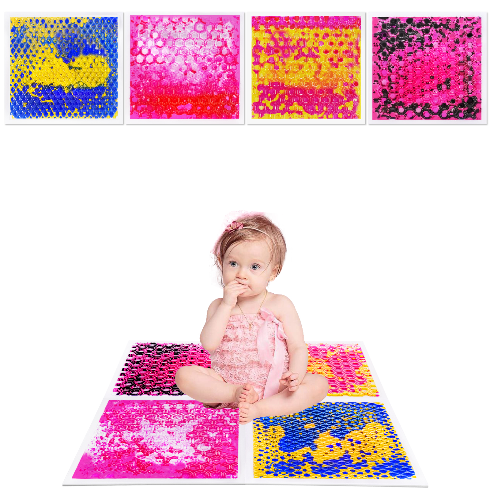 Set 4 covorașe senzoriale Montessori cu lichid în mișcare